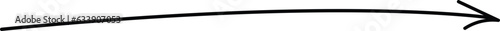 Black straight long arrow in hand drawn style. Arrow shape element pointimg right.