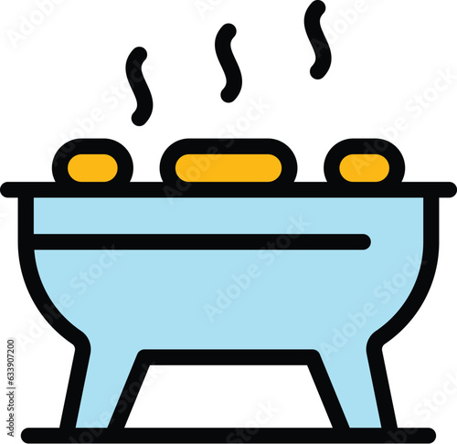 Hot grill bbq icon outline vector. Fire meat. Food cook color flat