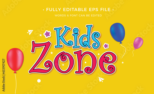 Kids zone text effect full editable yellow background