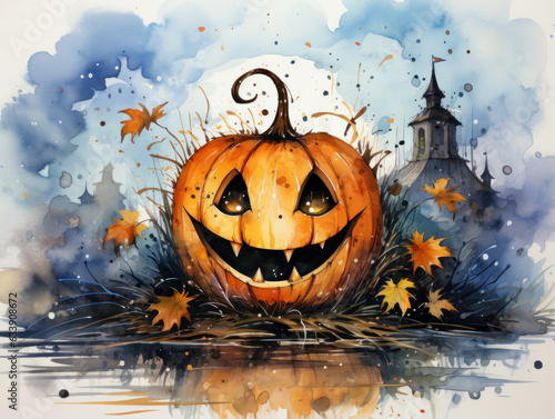 Halloween Greeting Card, Childrens Book Illustration, Generative AI © Vigen