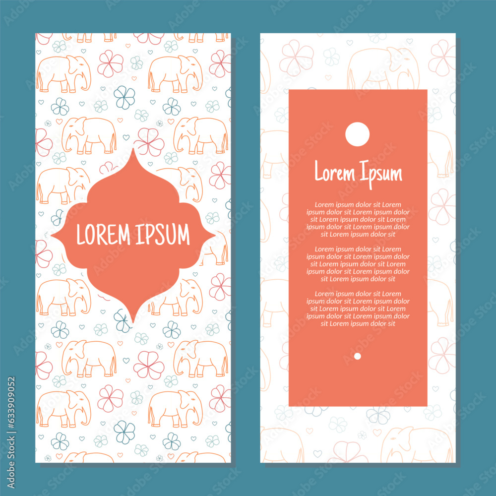 custom made wallpaper toronto digitalVector flowers and elephants vertical frame pattern invitation greeting cards, RSVP and thank you cards