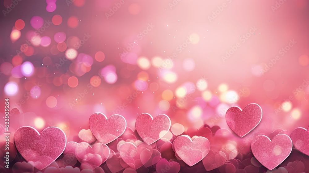 Valentine's Day abstract background with bokeh and pink hearts