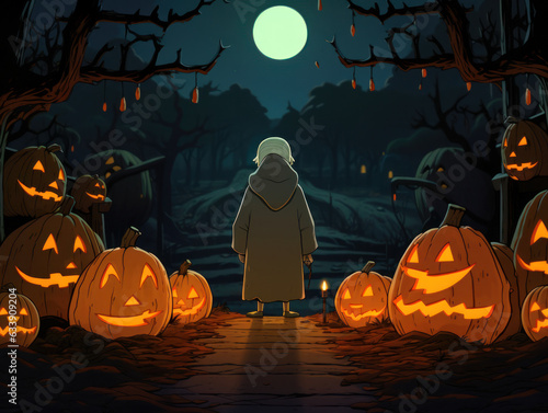 Halloween Greeting Card, Childrens Book Illustration, Generative AI