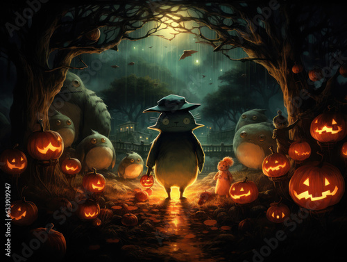 Halloween Greeting Card, Childrens Book Illustration, Generative AI