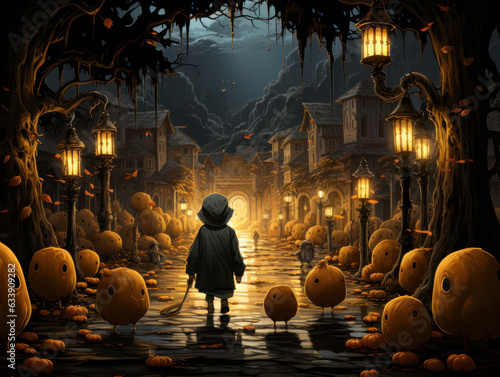 Halloween Greeting Card, Childrens Book Illustration, Generative AI