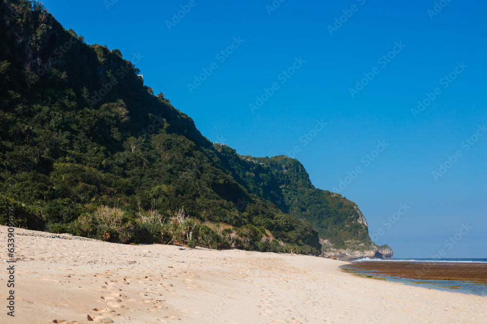 View of the beach against the backdrop of a high slope View of the beach against the backdrop of a high slope