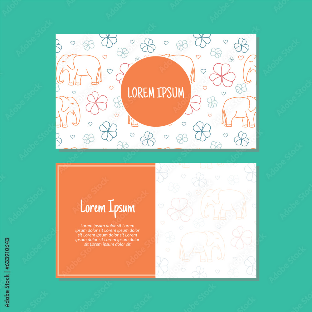 Business card template, flowers and elements seamless pattern vector design. Double-sided creative business card template. Landscape orientation. Vector illustration.