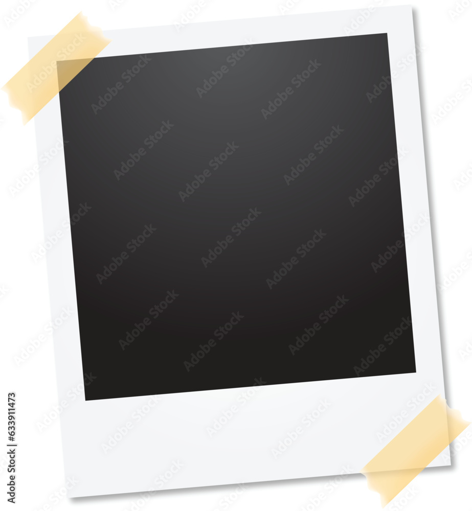 Black polaroid border frame on white background. Photo frame with