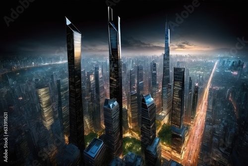 skycraper city at night photo
