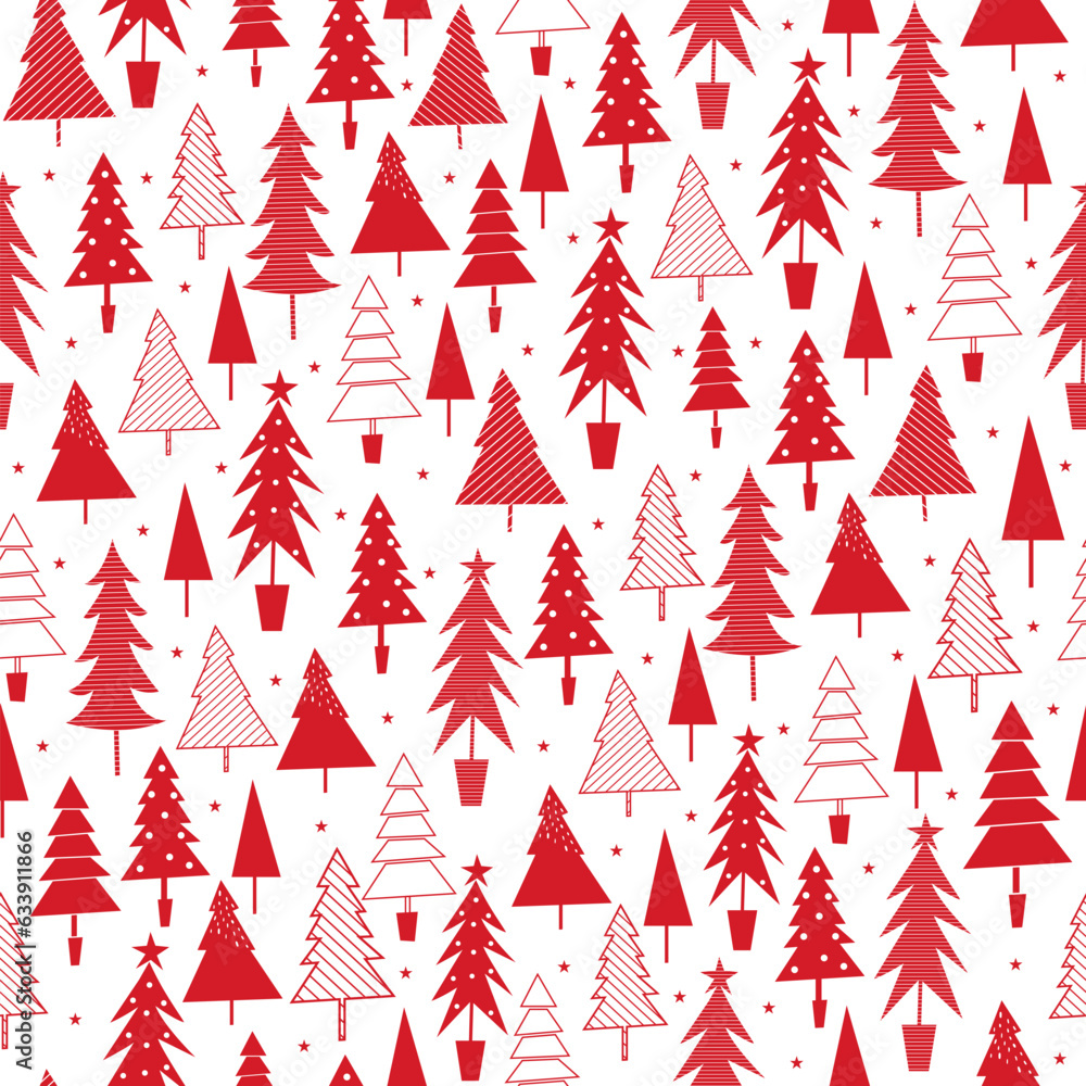 Obraz premium Seamless pattern with decorative tree on red background