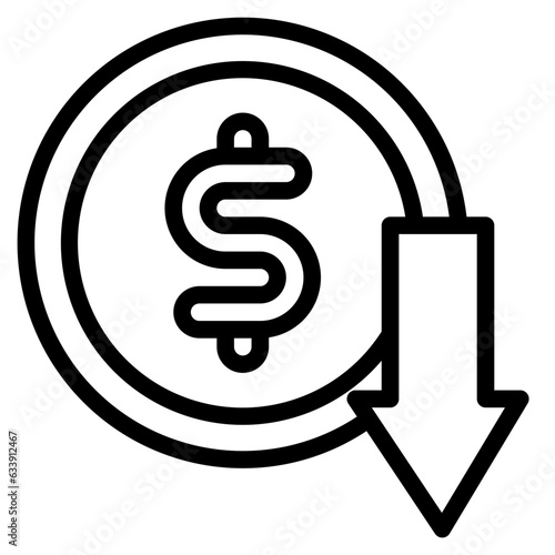  Value, Loss, Depreciation, Money, Finance Icon, Line style icon vector illustration, Suitable for website, mobile app, print, presentation, infographic and any other project.