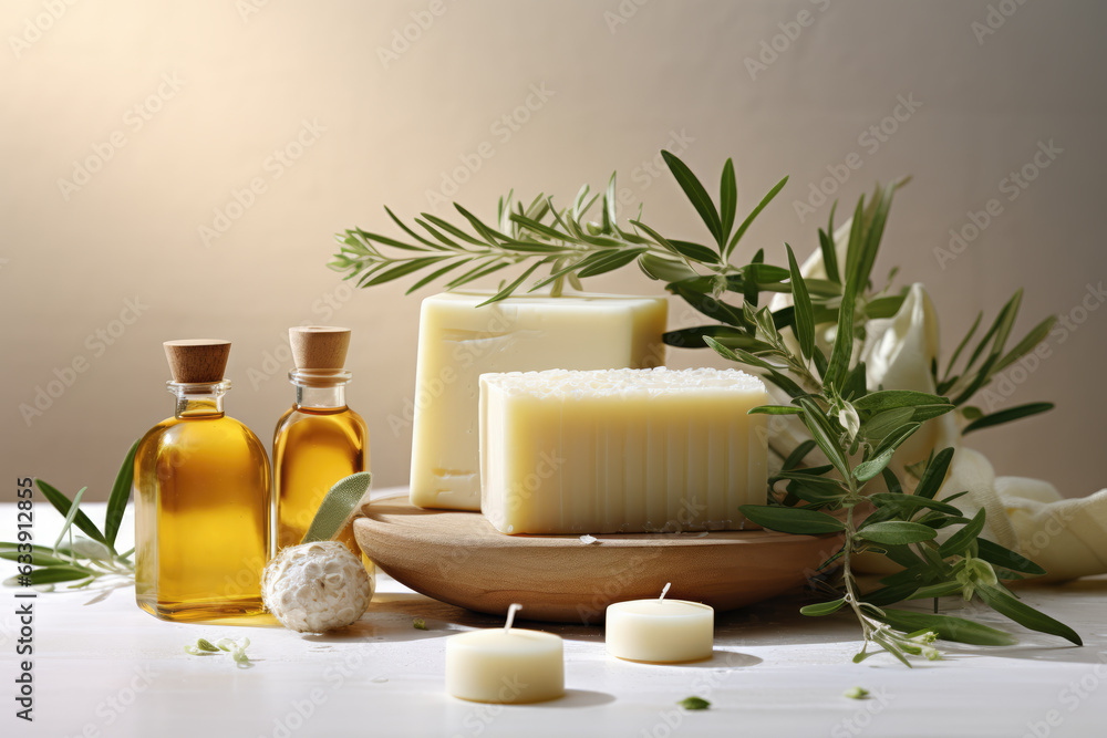 SPA Still Life with Olive Soap and Olive Oil