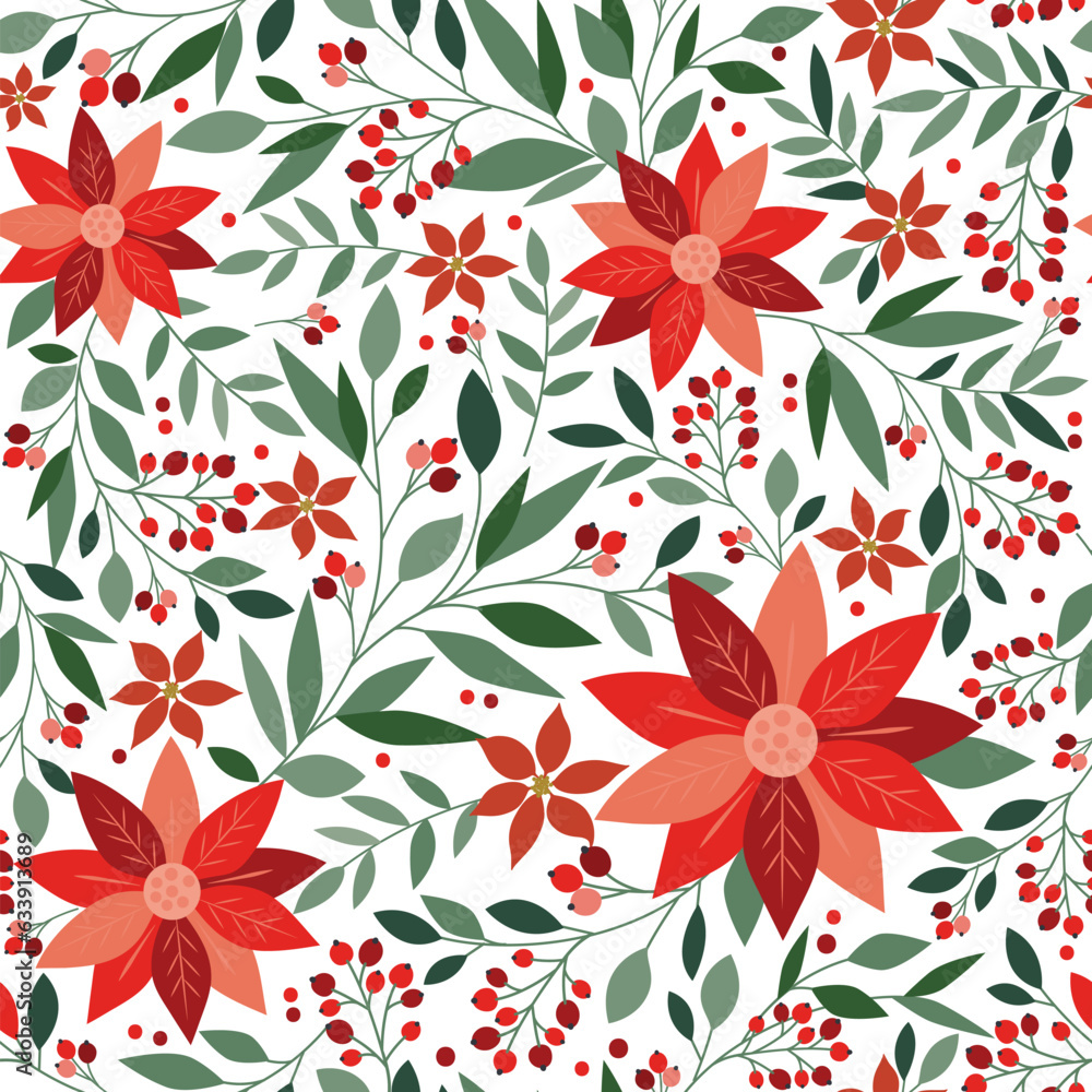 Illustration vector of seamless pattern with poinsettia and leaf
