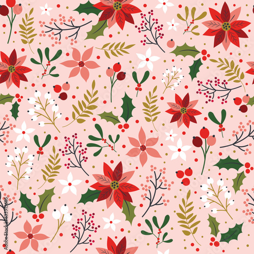 Illustration vector of seamless Christmas leaves pattern