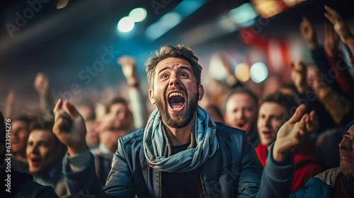 Happy supporters cheering their team, generative ai © FrankBoston