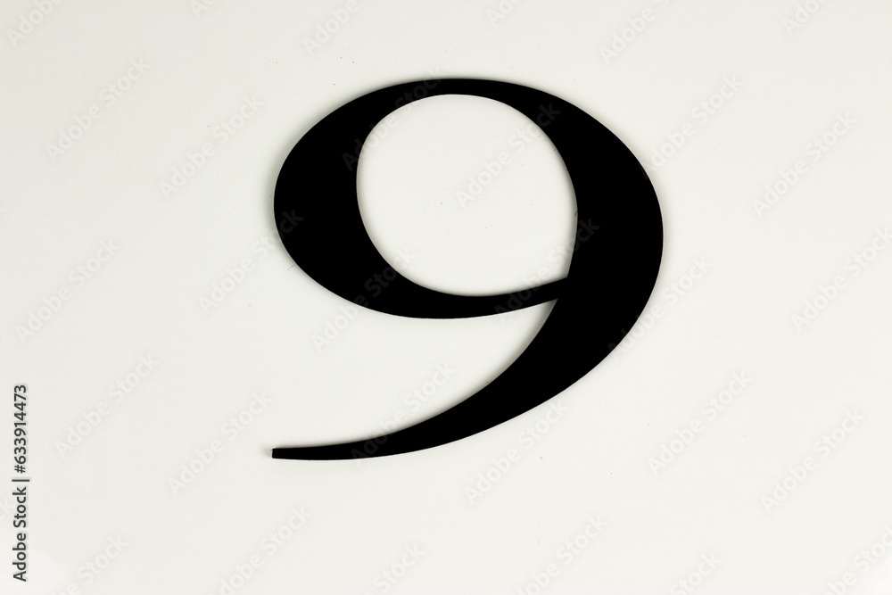 Black number on white background - white background with number 9 Black number on white background - white background with number 9