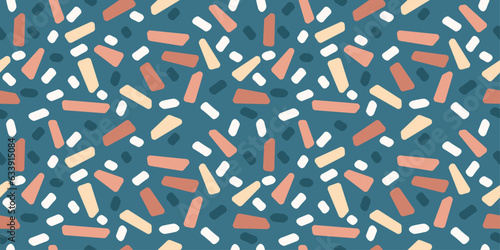 Large dashes are randomly scattered over the surface, creating a confetti pattern. Pattern for textiles, pillows, clothes, background, packaging, notepads. Stylish pattern.