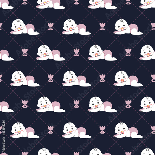 Bloom and Crawl Tots Vector Seamless Pattern