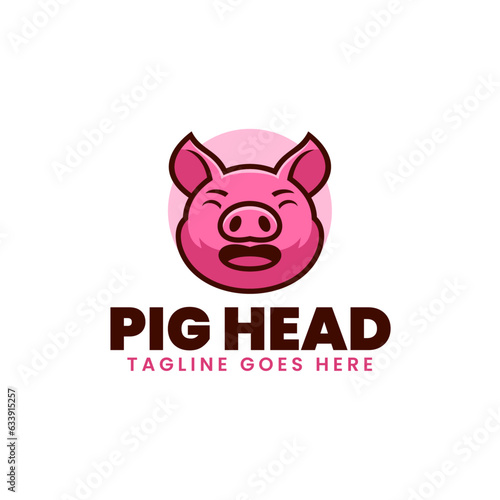 Vector Logo Illustration Pig Head Mascot Cartoon Style.