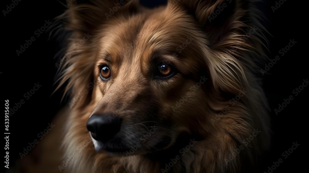 Close up photo of brown border Collie dog with isolated on black background. Generative AI technology. Close up photo of brown border Collie dog with isolated on black background. Generative AI technology.