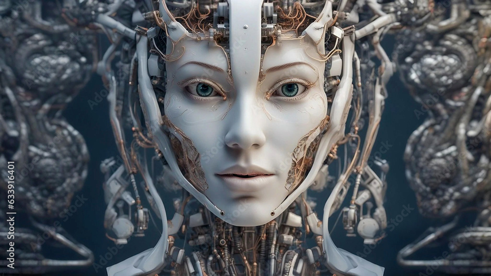 Portrait of female robot face, android face, Artificial intelligence concept, Generative AI
