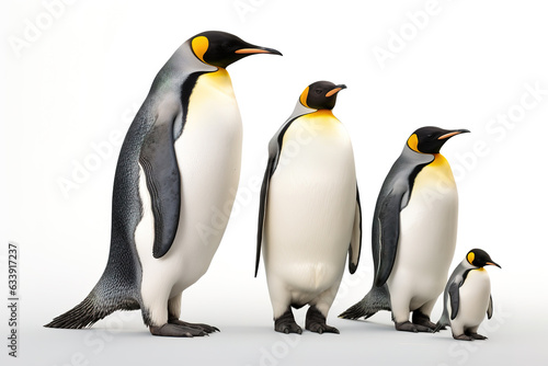 Image of family group of Emperor Penguins on white background. Wildlife Animals. Illustration  Generative AI.
