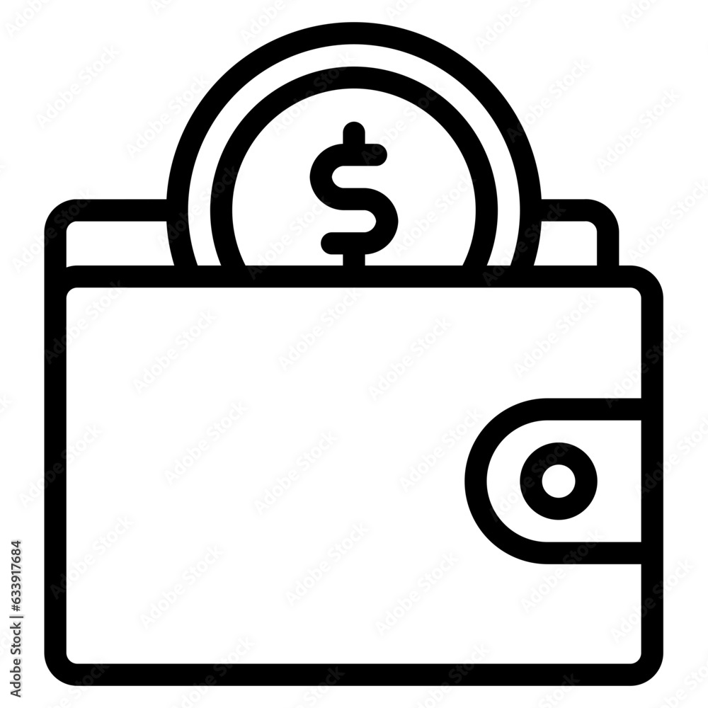 Wallet, Cash, coin, Currency, Finance, Money, Payment, billfold Icon, Line style icon vector illustration, Suitable for website, mobile app, print, presentation, infographic and any other project. Wallet, Cash, coin, Currency, Finance, Money, Payment, billfold Icon, Line style icon vector illustration, Suitable for website, mobile app, print, presentation, infographic and any other project.