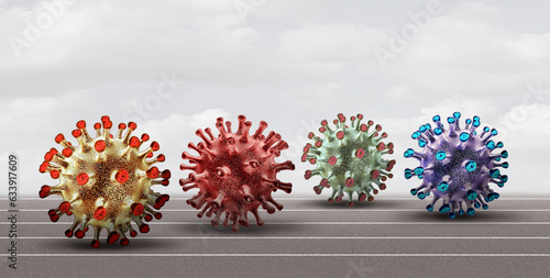 Covid Variant and subvariant Spreading Mutating virus concept and new coronavirus EG.5 variant outbreak or covid-19 viral cell mutation and influenza as dangerous dominant strain photo