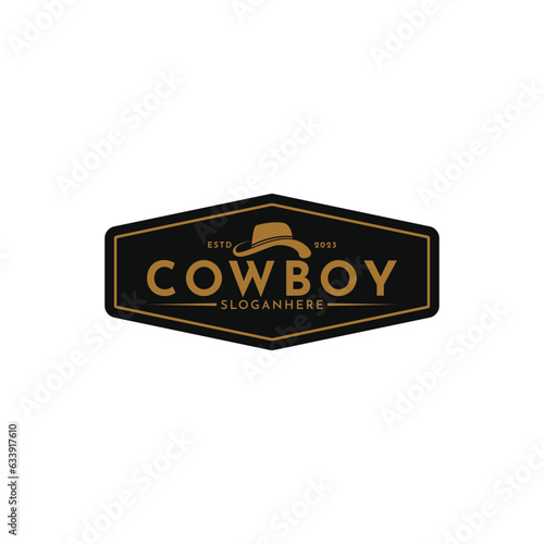 Vintage retro stamp Cowboy hat silhouette logo design creative idea