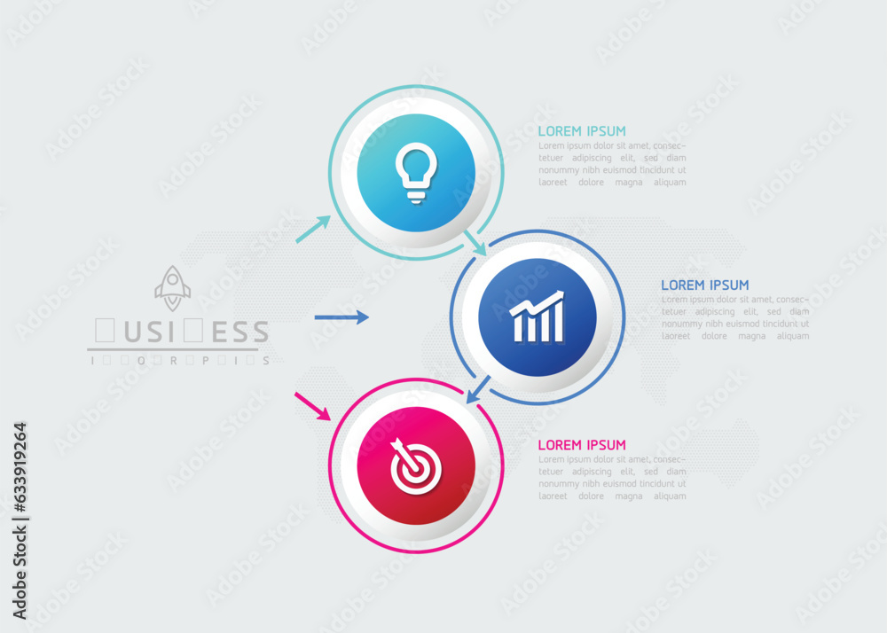Vector infographic business presentation template with circular interconnection with 3 options.
