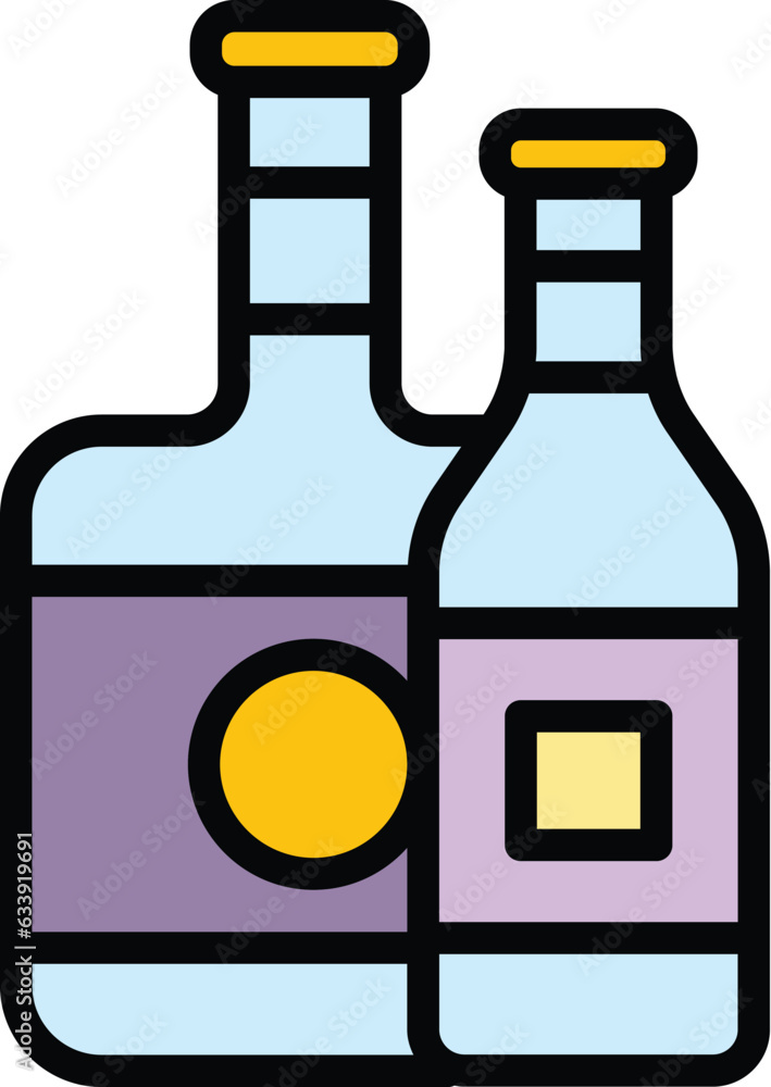 Home wine bottle icon outline vector. Wood shelf. Interior bar color flat Home wine bottle icon outline vector. Wood shelf. Interior bar color flat