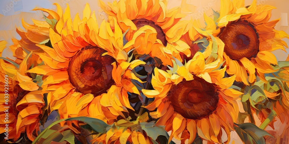 oil painting of sunflowers, generative AI oil painting of sunflowers, generative AI