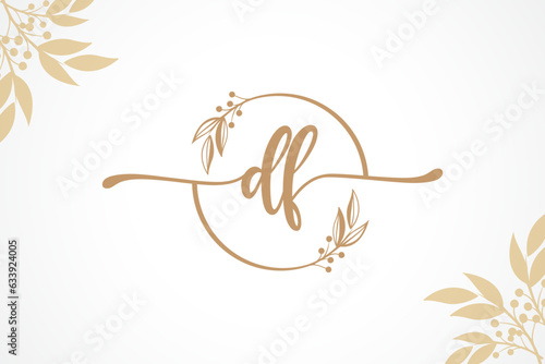 luxury gold signature initial df logo design isolated leaf and flower