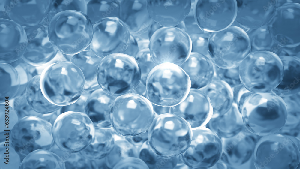 3D rendering of liquid bubble on water, Cosmetic background
