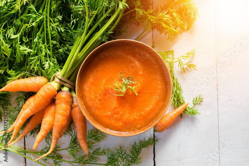 Healthy eating creamy baby carrot soup