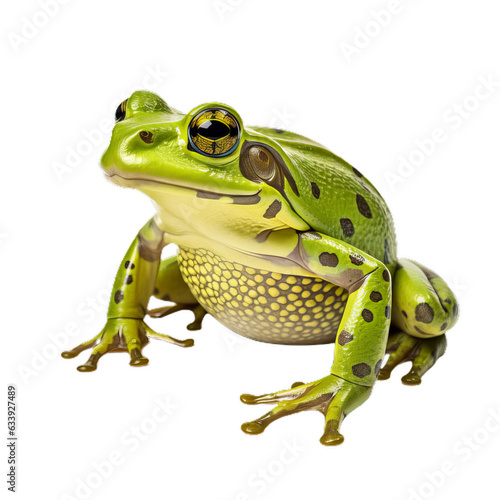 a frog the green, black dotted, full body, expressive characters, light green and gold photo