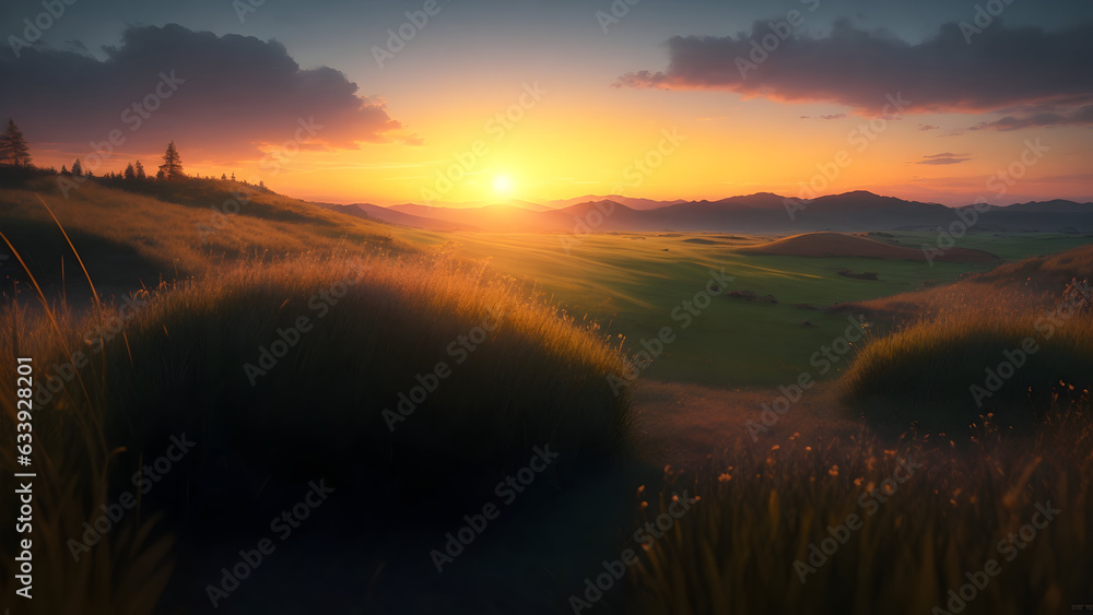 Evening sunset in the Grassland