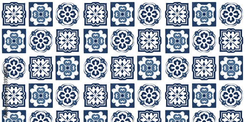 Seamless pattern Portuguese Azulejo tiles, for wallpaper, fill pattern, web page background, surface textures