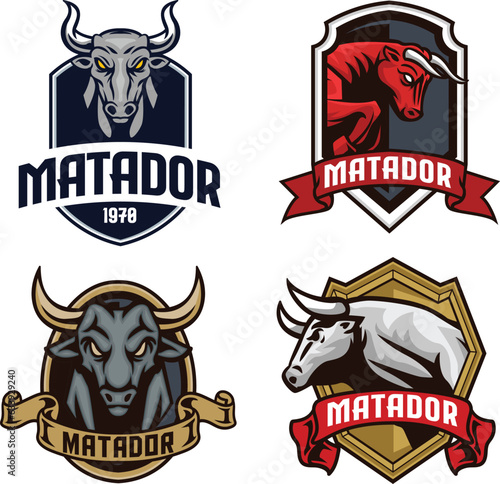 Set of vector bull mascot logo in esport illustration style