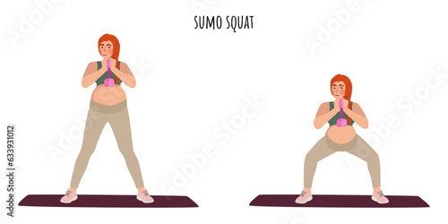 Pregnant woman doing sumo squat exercise