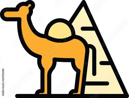 Pyramid camel icon outline vector. Cairo desert. Giza sand color flat