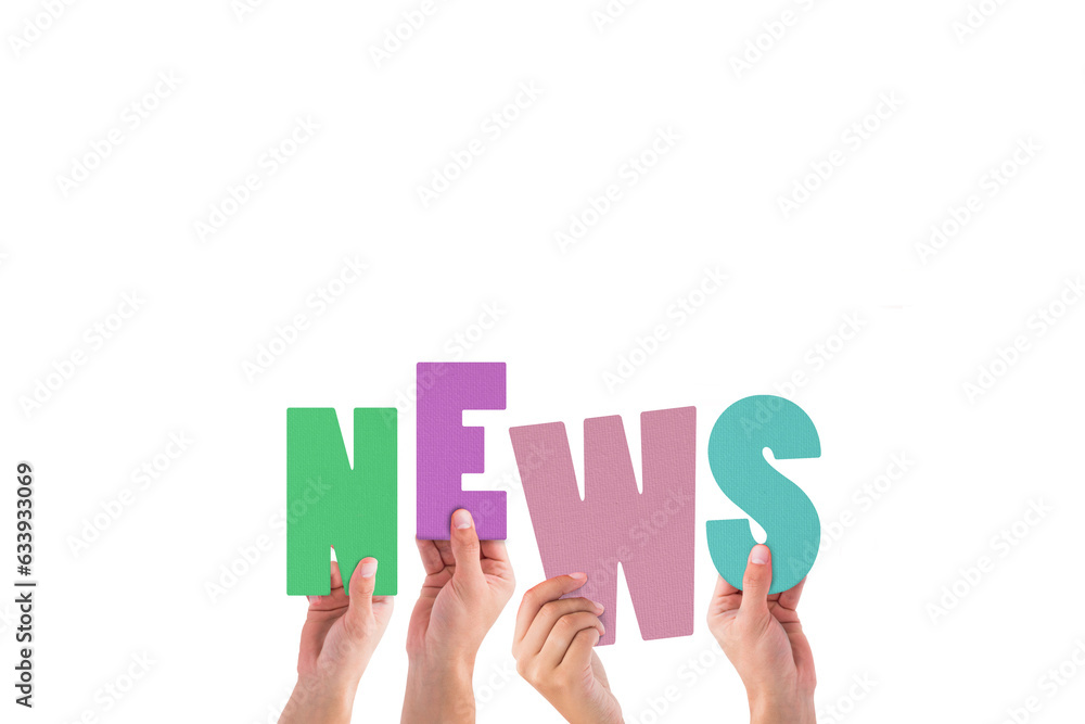 Digital png illustration of hands with news text on transparent background Digital png illustration of hands with news text on transparent background