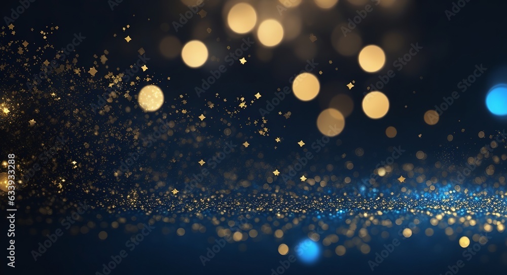 abstract background with Dark blue and gold particle.
 Christmas Golden light shine particles bokeh on navy blue background. Gold foil texture. Holiday concept.