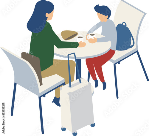 クリスマスに旅行を楽しむ母親とこども