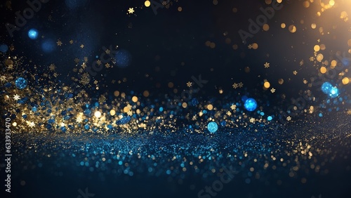 abstract background with Dark blue and gold particle.  Christmas Golden light shine particles bokeh on navy blue background. Gold foil texture. Holiday concept. © mdhamidullah