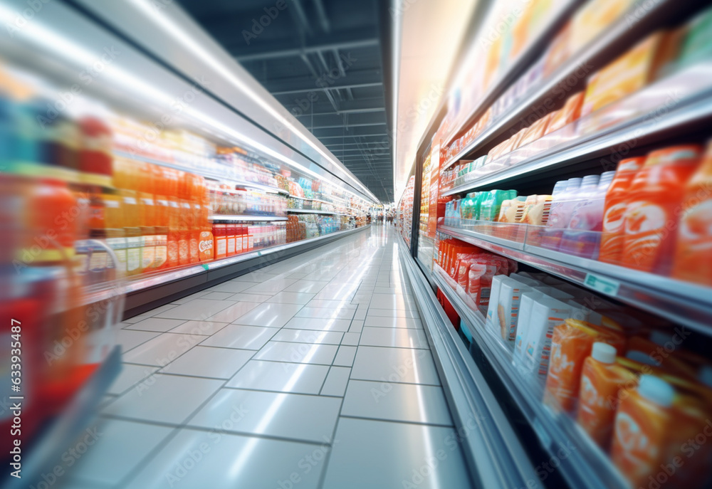 Blurry shopping shelves in supermarkets and department stores realistic image, ultra hd, high design very detailed