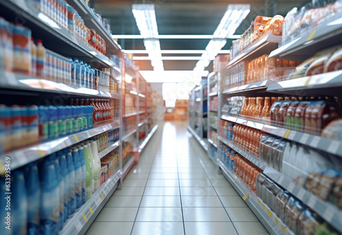 Blurry shopping shelves in supermarkets and department stores realistic image, ultra hd, high design very detailed