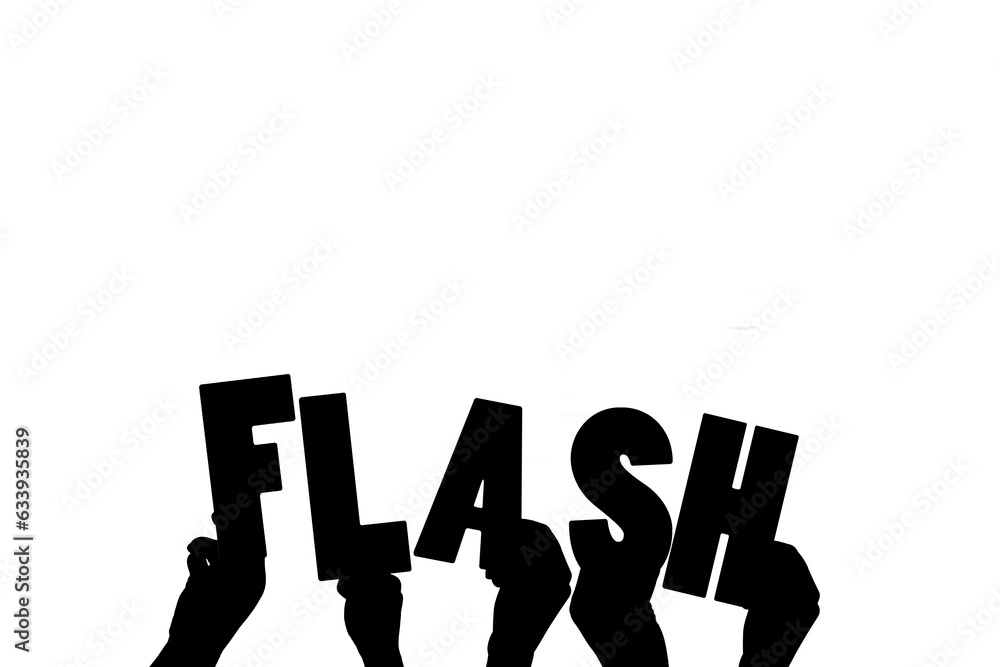 Obraz premium Digital png illustration of hands with flash text on transparent background