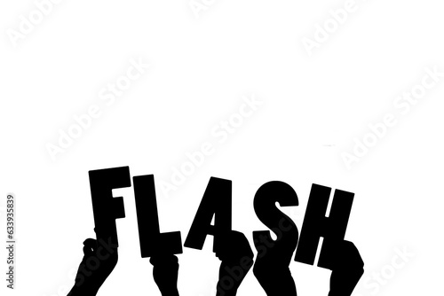 Digital png illustration of hands with flash text on transparent background