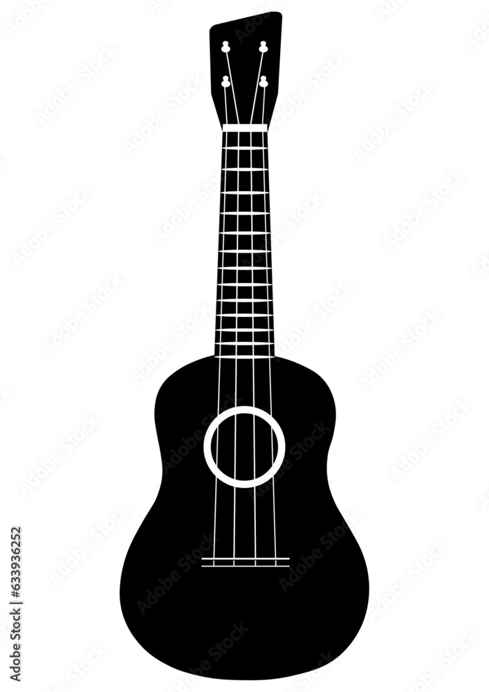 Obraz premium ウクレレの白黒シルエットイラスト